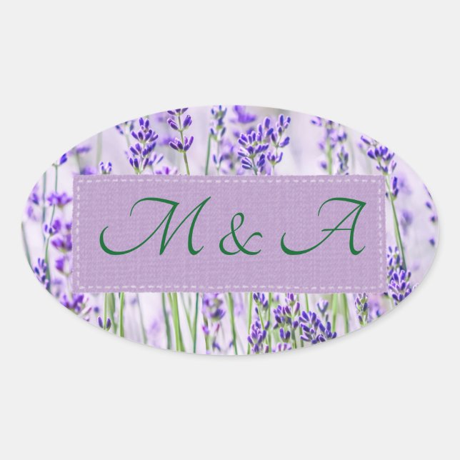 Lavender Fields Wedding Oval Stickers (Front)
