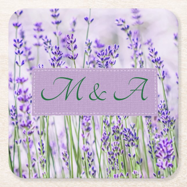 Lavender Fields Wedding Square Paper Coaster (Front)