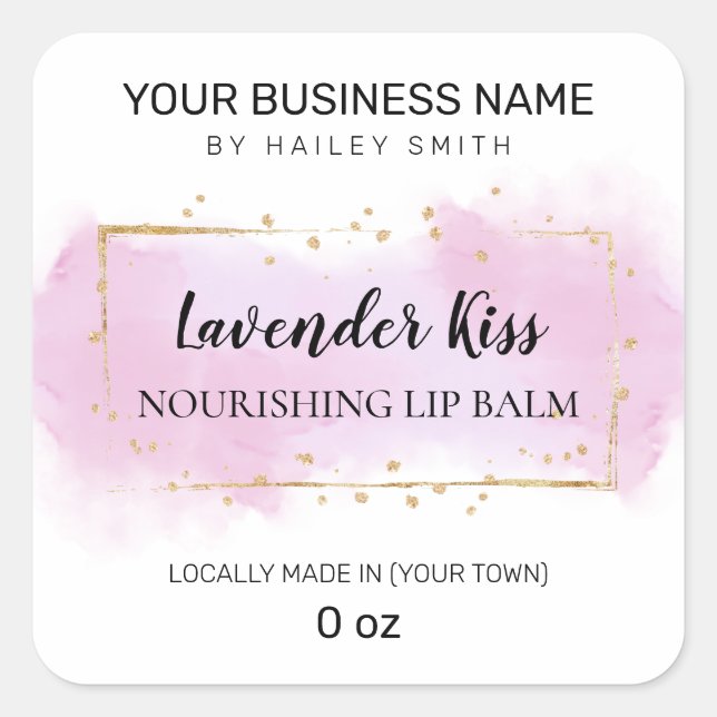 Lavender Flavor Purple And Gold Lip Balm Square Sticker (Front)