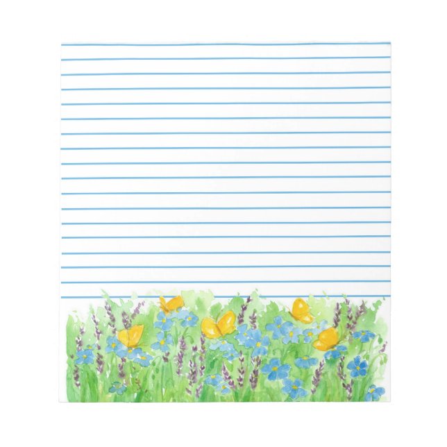 Lavender Flax Wildflowers Orange Butterfly Lined Notepad (Front)