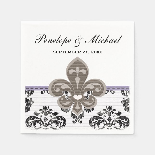Lavender Fleur de Lis Wedding Napkins (Front)