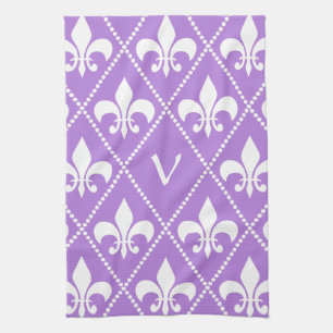 Lavender Fleur de Lis with monogram initial Towel