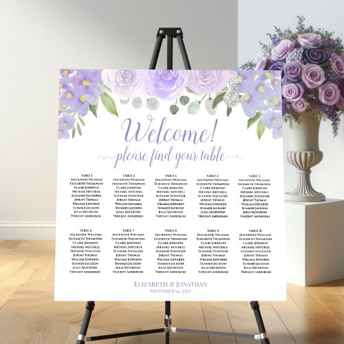 Lavender Floral 10 Table Welcome Seating Chart Foam Board