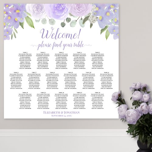 Lavender Floral 16 Table Wedding Seating Chart