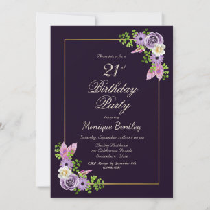 Lavender Floral 21st Birthday Party Invitation