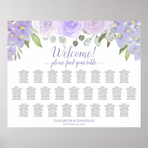 Lavender Floral 25 Table Wedding Seating Chart