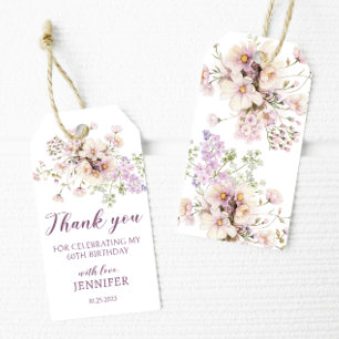 Lavender floral 60th birthday thank you gift tags