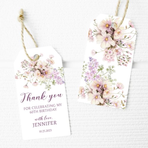 Lavender floral 60th birthday thank you gift tags