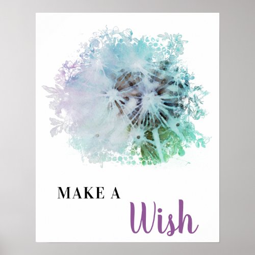  Lavender Floral Abstract DANDELION Make A Wish Poster