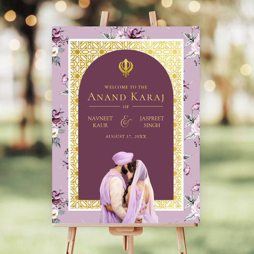 Lavender Floral Anand Karaj Wedding Welcome Sign