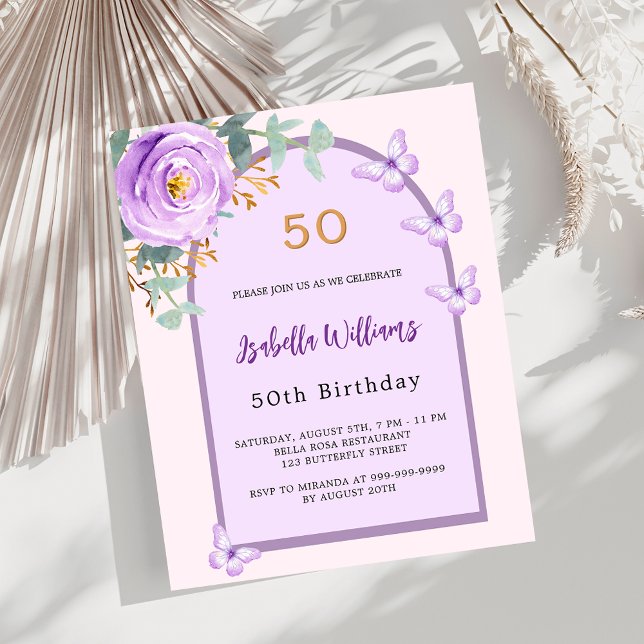Lavender floral arch butterfly Birthday invitation (Creator Uploaded)