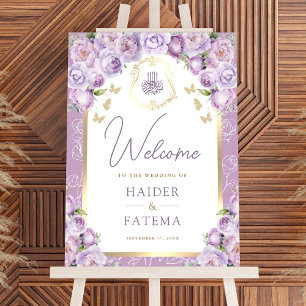 Lavender Floral Arch Muslim Wedding Welcome Sign