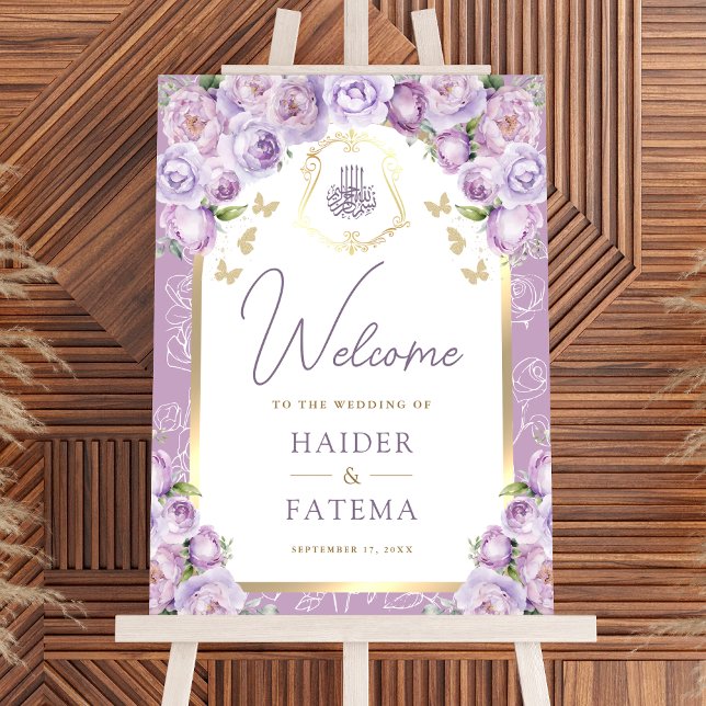 Lavender Floral Arch Muslim Wedding Welcome Sign (Creator Uploaded)