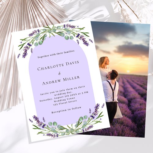 Lavender floral arch photo purple wedding invitation