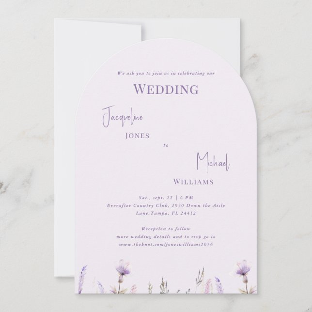 Lavender Floral Arched Wedding Invitation (Front)