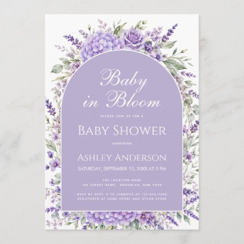 Lavender Floral Baby Shower Baby in Bloom Purple Invitation