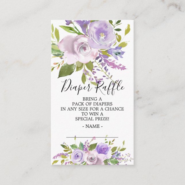 Lavender Floral Baby Shower Diaper Raffle Ticket Enclosure Card (Front)