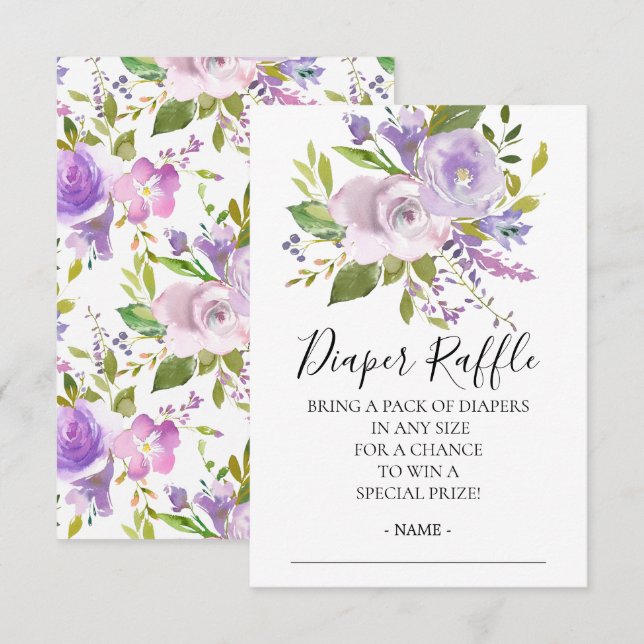 Lavender Floral Baby Shower Diaper Raffle Ticket Invitation (Front/Back)