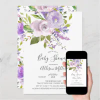 Lavender Baby Shower Invitation, Floral Garden Baby Birthday Invite Ga