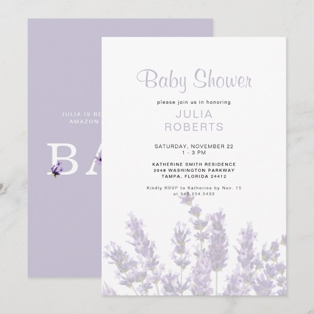 Lavender Floral Baby Shower Invitation (Front/Back)