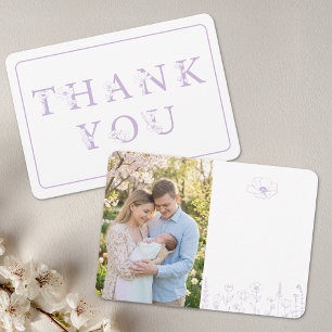 Lavender Floral Baby Shower Photo Thank You Card