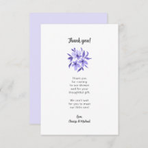 Lavender Floral baby shower thank you note