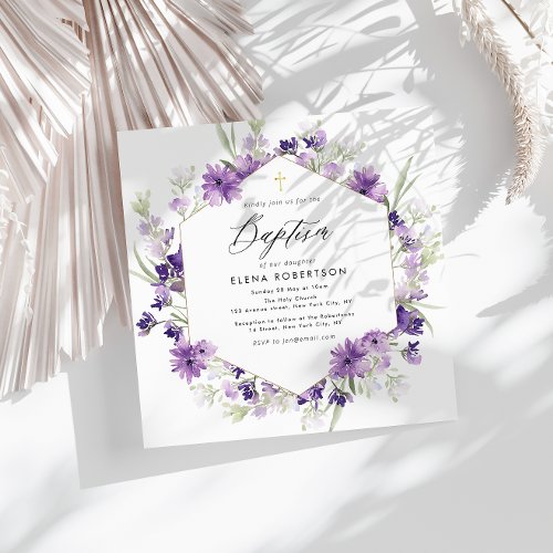 lavender floral baptism invitation