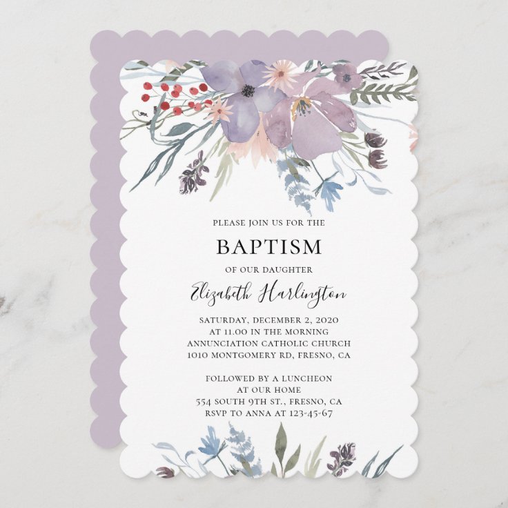 Lavender floral baptism. Purple flowers. Botanical Invitation | Zazzle