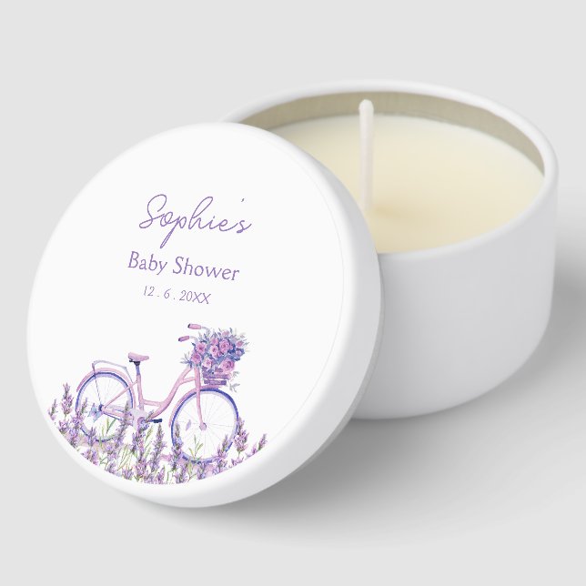 Lavender Floral Bicycle Baby Shower Plate Mini Candle Favors (Corner)