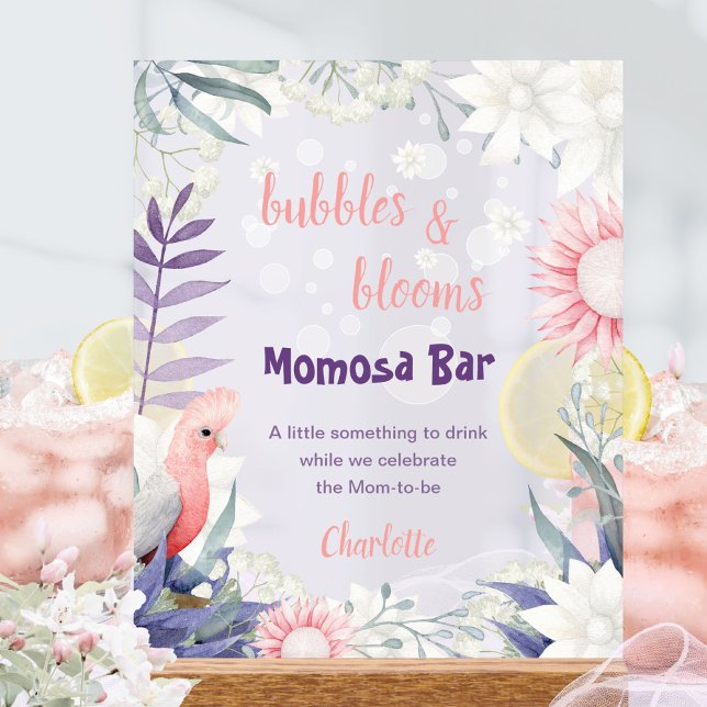 Lavender Floral Bird Baby Shower Momosa Bar Acrylic Sign (Enchanted Lavender Drink Sign Baby Shower ©Susanne Sachers - Sunny Mind 🌞)
