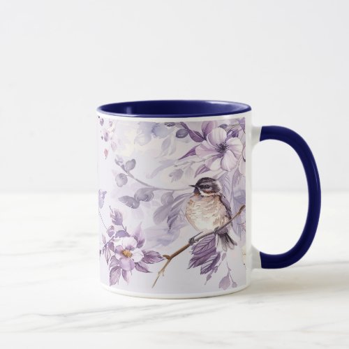 Lavender Floral Bird Nature Mug