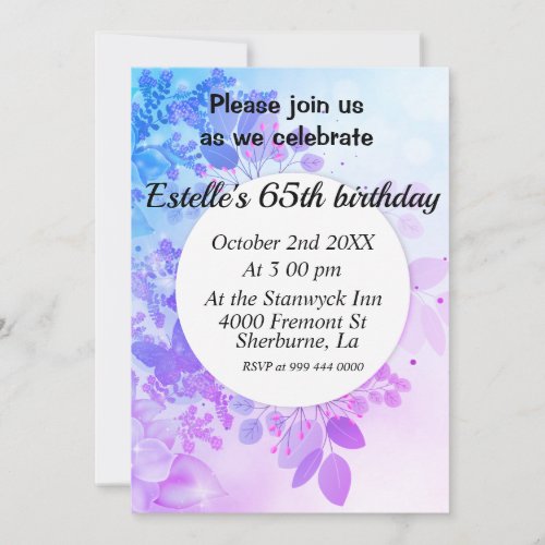 Lavender floral birthday invitation