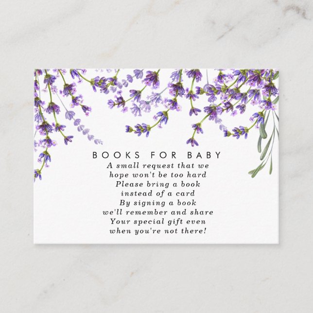 lavender floral books for baby book request card (Front)