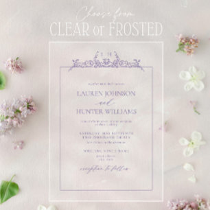 Lavender Floral Border Monogram Wedding Acrylic Invitations