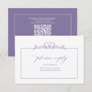 Lavender Floral Border Monogram Wedding RSVP Card