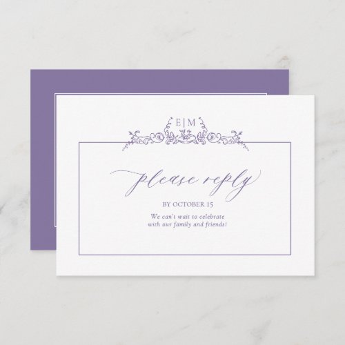 Lavender Floral Border Monogram Wedding RSVP Card