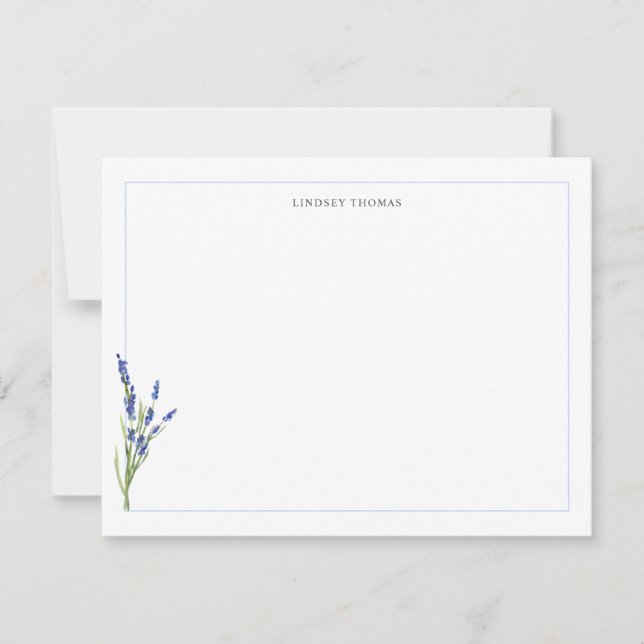 Lavender Floral Border Personalized Stationery Note Card (Front)