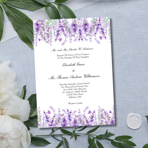 Lavender Floral Botanical Elegant Wedding Invitation