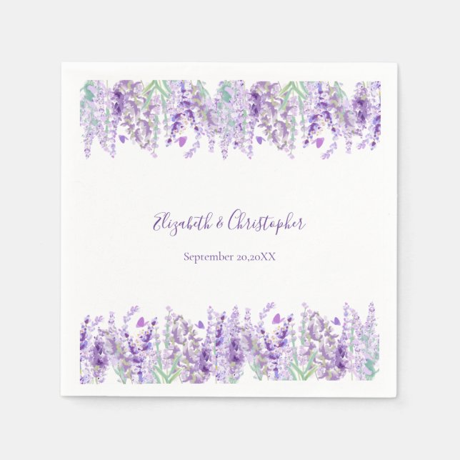 Lavender Floral Botanical Greenery Wedding Napkins (Front)