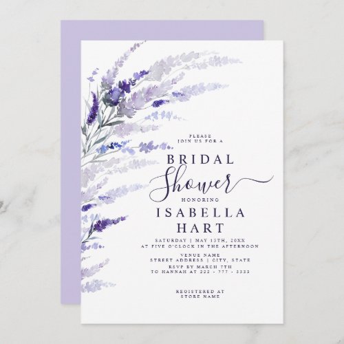 Lavender Floral Botanical Lilac Boho Bridal Shower Invitation