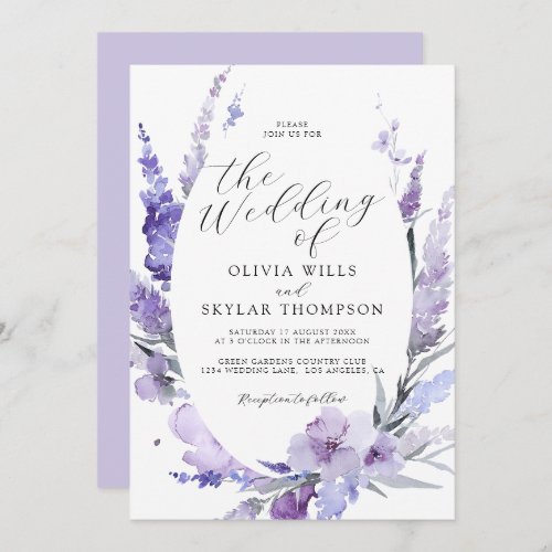 Lavender Floral Botanical Lilac Mauve Wedding  Invitation