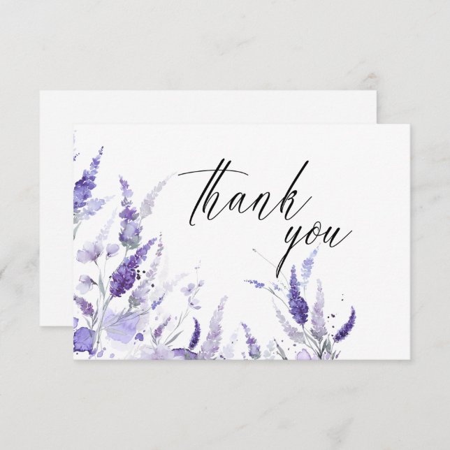 Lavender Floral Botanical Lilac Mauve Wedding  Thank You Card (Front/Back)
