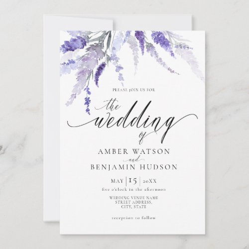 Lavender Floral Botanical Lilac Purple Wedding Invitation