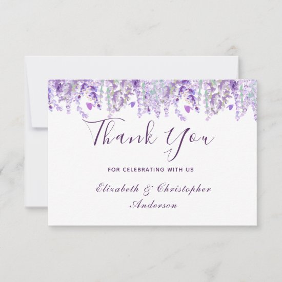 Lavender Floral Botanical Watercolor Wedding Thank You Card