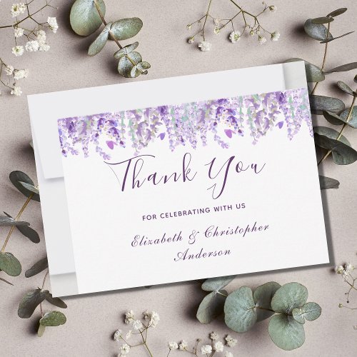 Lavender Floral Botanical Watercolor Wedding Thank You Card