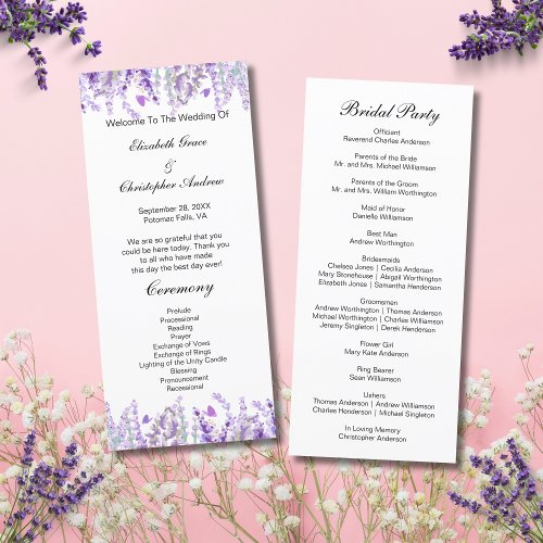 Lavender Floral Botanical Wedding Program Card