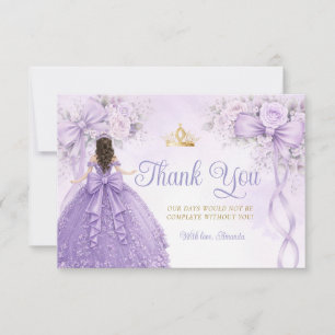 Lavender Floral Bow Ribbon Girl Quinceañera Crown Thank You Card