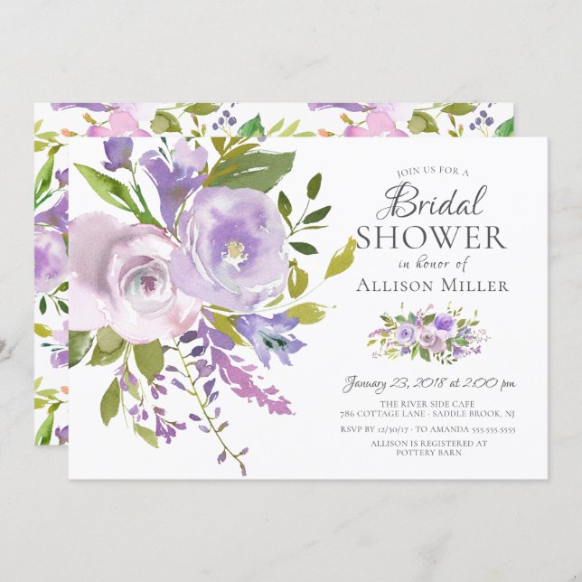 Lavender Floral Bridal Shower Invitations (Front/Back)