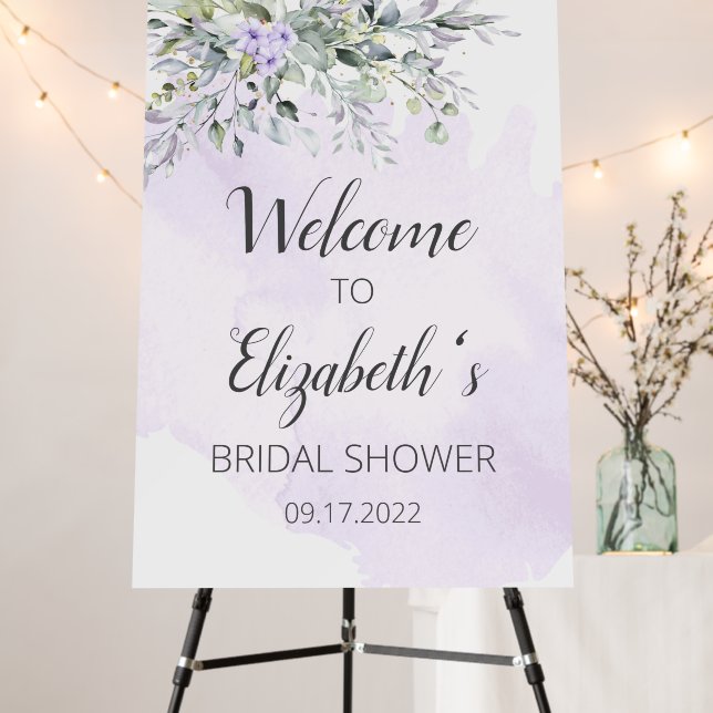 Lavender Floral Bridal Shower Welcome Sign (In Situ (Stand))