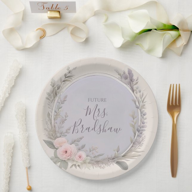 Lavender Floral Bridal Wreath Paper Plates (Wedding)